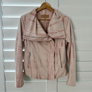 Blank NYC "Hippie Dippie" Tie-dye Faux Suede Drape Front Moto Jacket